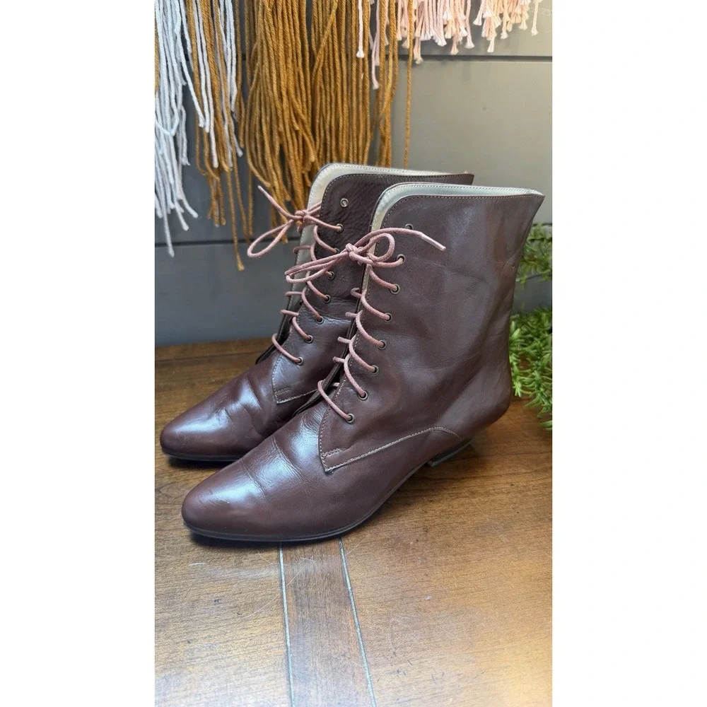 VTG Vaneli Women's Brown Leather Lace Up Boots 6.5 Made In Italy